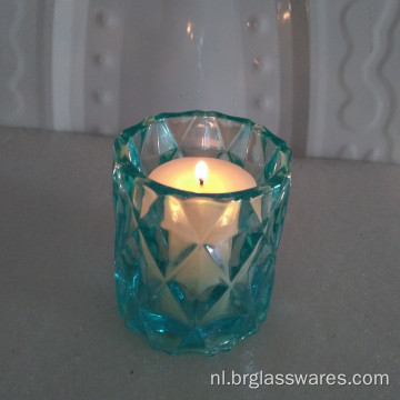 Unieke gekleurd glazen kaarsenpot met diamantontwerp